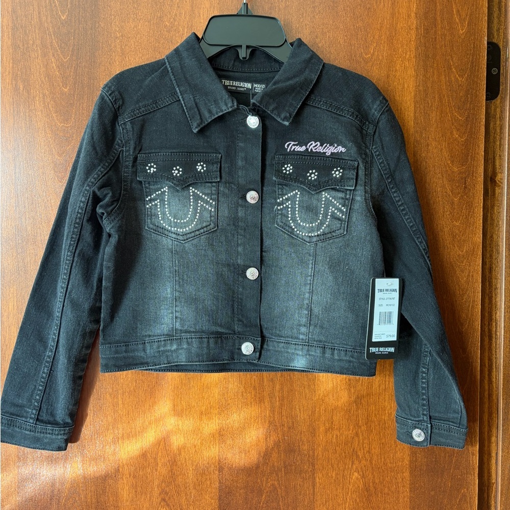New True Religion Kids Dark Denim Jacket with Silver Accents